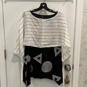 NWOT Shana Black draped tank w/ built in crop top with letter design Small